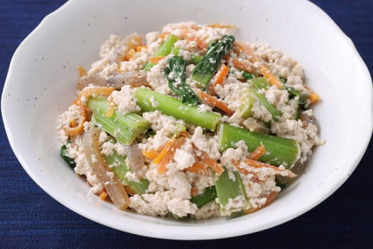 Japanese traditional food, Seasoned of tufu and vegetables, Aemono.