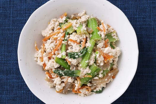 Japanese traditional food, Seasoned of tufu and vegetables, Aemono.