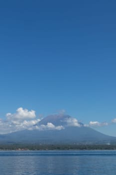 Agung volcano view from the sea. Bali island, Indonesia.