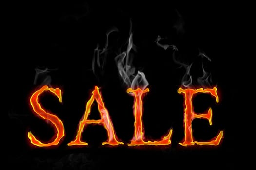 Fire Sales text in english language, letters with smoke
