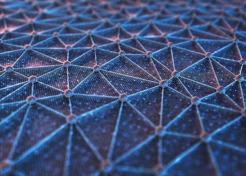 Artificial intelligence, connections and nucleus in concept of interconnected neurons. Abstract background with binary numbers, neural network and cloud computing. 3D illustration.