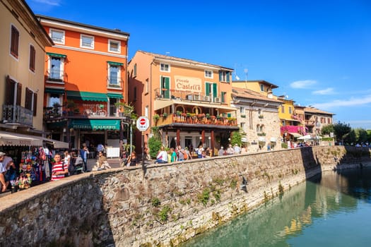 Sirmione, Italy, September 9, 2015: Shopping area in the town of Sirmione in Lombardy, Italy
