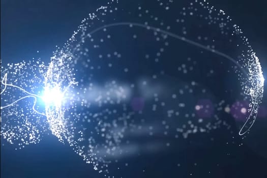 Abstraction, a ball of glowing dots on a blue background. Abstract illustration.