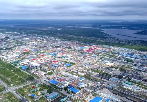 View from above on the city of Surgut. Hunts-Mansi Autonomous Region, surgut city from a bird's-eye view.