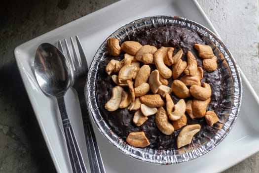 Homemade chocolate brownies with cashew nut, stock photo