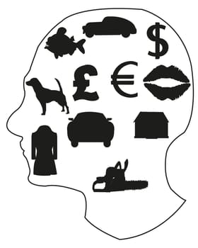 Head of the person with thought on white background is insulated