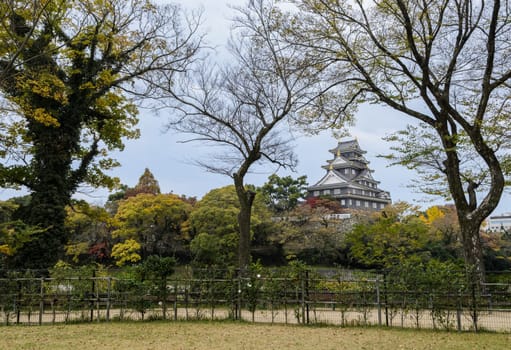 Stunning view of Okayama Castle in autumn season, Okayama, Japan