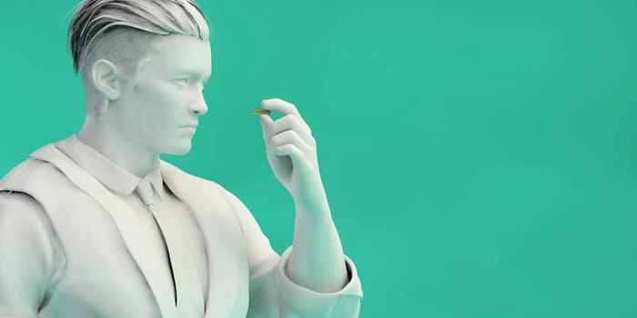 Man Inspecting Pill as a Precaution Concept Art