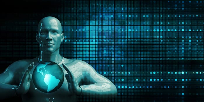 Black Business Man Holding Globe Future Technology Theme Concept