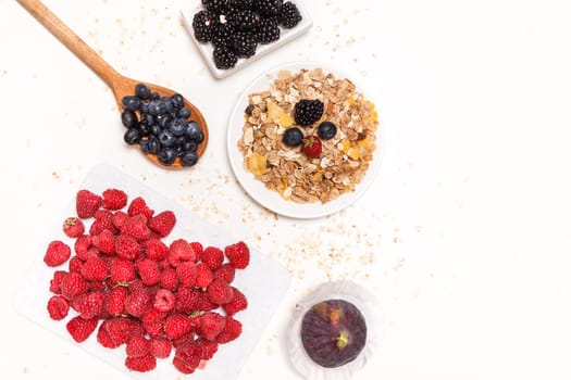 Healthy breakfast. Food cereal concept with fresh fruits isolated on white.