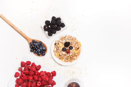 Healthy breakfast. Food cereal concept with fresh fruits isolated on white.