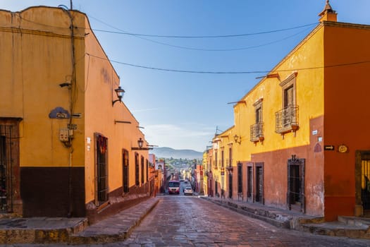 Colorful, small streets, traditional of the historic town of San Miguel de Allende, Guanajuato, Mexico