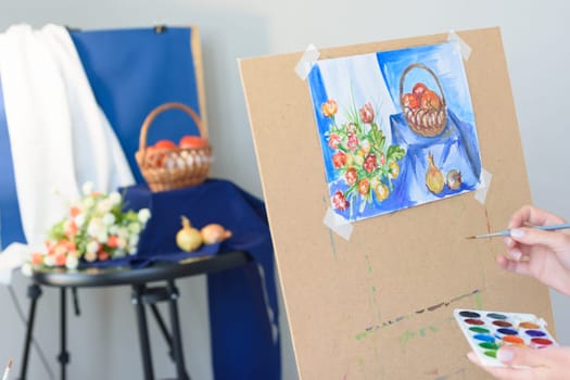 painted still life against the background of a real still life