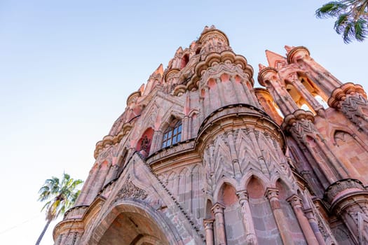 close up of the Parroquia de San Miguel de Arcangel, in San Miguel de Allende, Guanajuato, Mexico