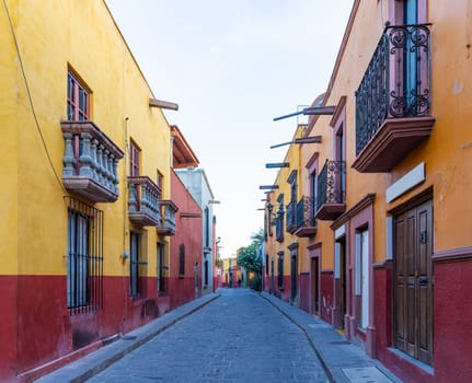 Colorful, small streets, traditional of the historic town of San Miguel de Allende, Guanajuato, Mexico