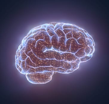 Human brain in a structure of polygonal connections representing the power of the mind. Conceptual 3D illustration.
