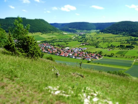Panoramic view of the Swabian Alb with village Unterboehringen