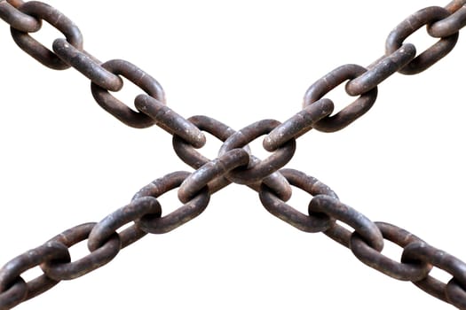 chain old white background, chains cross sign concept imprisonment, detention