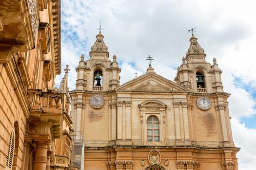 Malta, old castle Mdina cathedral city. Europe.