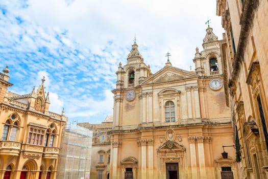 Malta, old castle Mdina cathedral city. Europe.