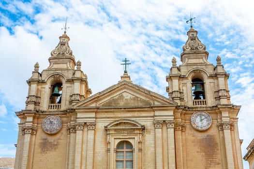 Malta, old castle Mdina cathedral city. Europe.