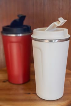 Individual refilled drink tumbler mug, stock photo