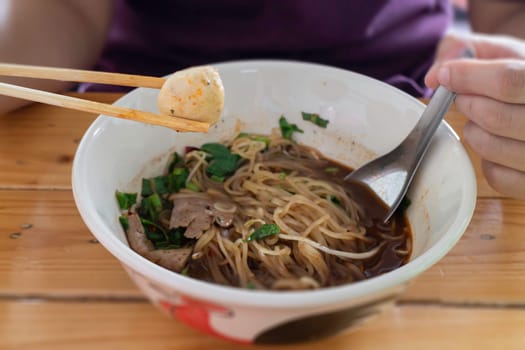 Local Thai style noodles pork soup, stock photo