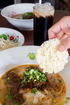Local Thai style noodles pork soup, stock photo