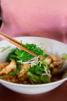 Local Thai style noodles pork soup, stock photo