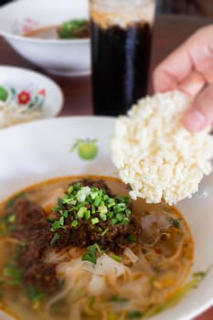 Local Thai style noodles pork soup, stock photo