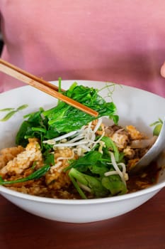 Local Thai style noodles pork soup, stock photo