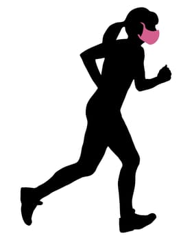 Frau  mit Mundschutz beim joggen