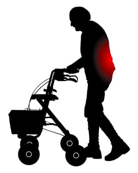 Seniorin mit Rückenschmerzen und Rollator