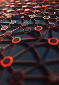 Artificial intelligence, connections and nucleus in concept of interconnected neurons. Abstract background 3D illustration.