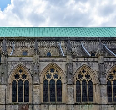 Chichester Cathedral, formally known as the Cathedral Church of the Holy Trinity in Chichester, West Sussex, United Kingdom on 14 July 2019