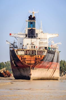 Old ships are being dismantled at ship-breaking yards in Chittagong, Bangladesh