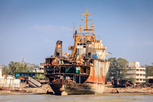 Old ships are being dismantled at ship-breaking yards in Chittagong, Bangladesh