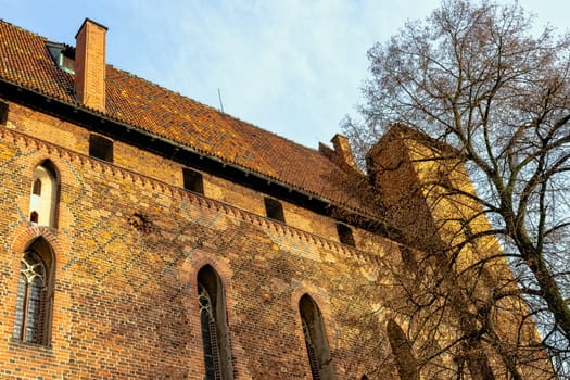 Castle of the Teutonic Order in Malbork - the largest castle in the world by land area in Malbork, Pomerania, Poland on 2 January 2020