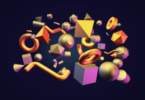 Abstract background of different geometric shapes. 3d render.