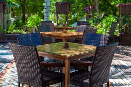 Furniture with chairs and tables in a cafe