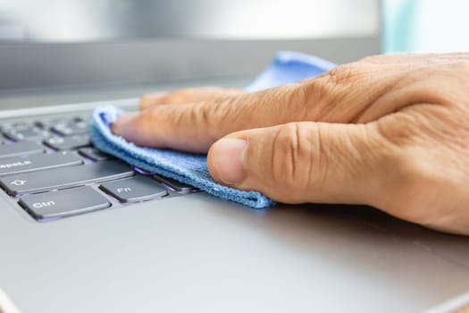 Concept Prevention cleaning frequently, Focus on the high traffic areas that enable pathogens to spread around the computer equipment such as keyboards of laptop computer