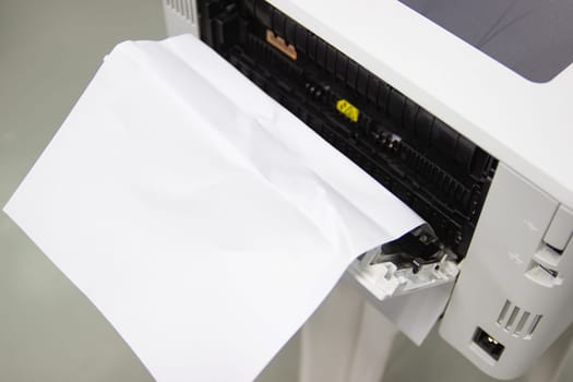 Paper A4 Stuck In Printer At Office, concept repair printer