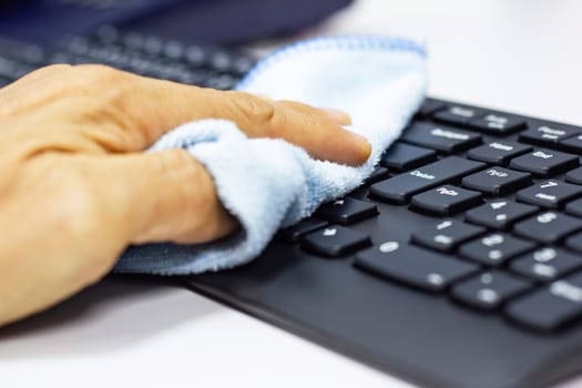 Concept Prevention cleaning frequently, Focus on the high traffic areas that enable pathogens to spread around the computer equipment such as keyboards of computer