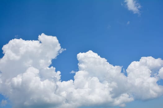 Blue sky background with white clouds and copy space