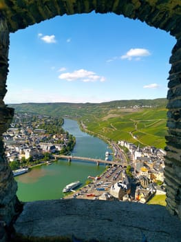 View to Bernkastel Kues and romantic Moselle river in a sunny day in summer
