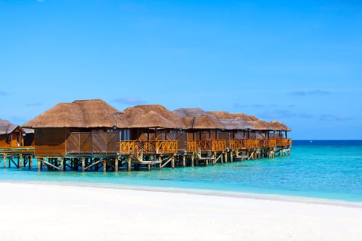 Maldives, water bungalows on the beach