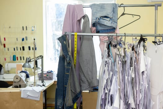 working environment in a sewing workshop with patterns