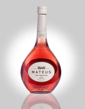 SWINDON, UK - JUNE 18, 2020: Bottle of Mateus Rose wine on a white background