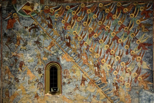 GURA HUMORULUI, ROMANIA - August 14 2019: The orthodox monastery Humor. UNESCO World Heritage Site. Suceava county, Romania.