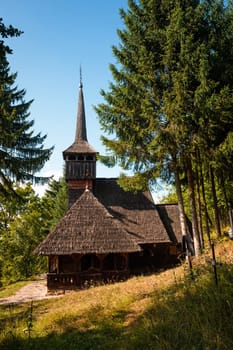 Exterior of Representative wooden church in Maramures Romania from Desesti, built in 1770 and listed by Unesco as World Heritage Site